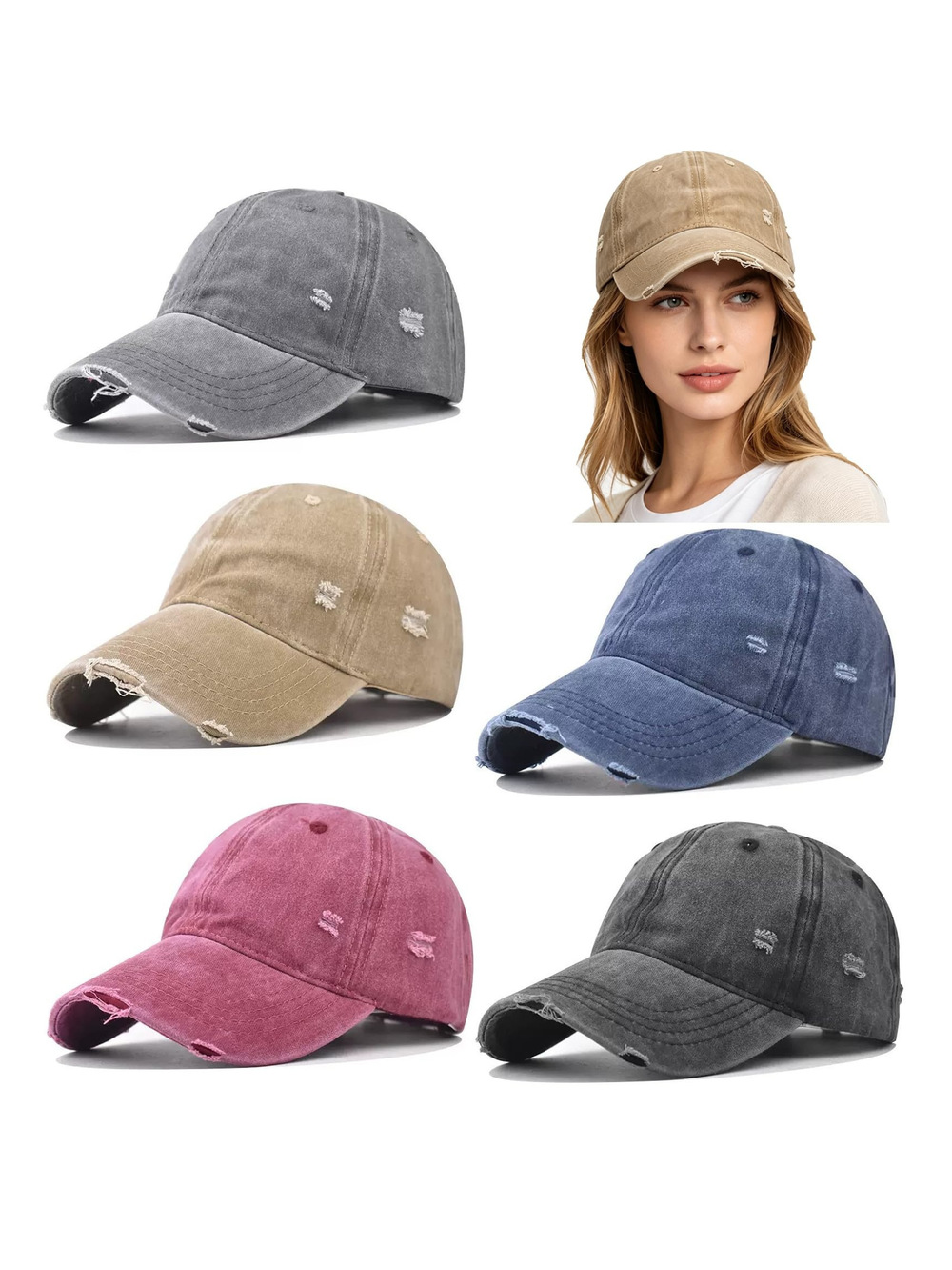 5/6 Packs Vintage Washed Plain Baseball Cap Distressed Dad | 5 Colors | Size OS